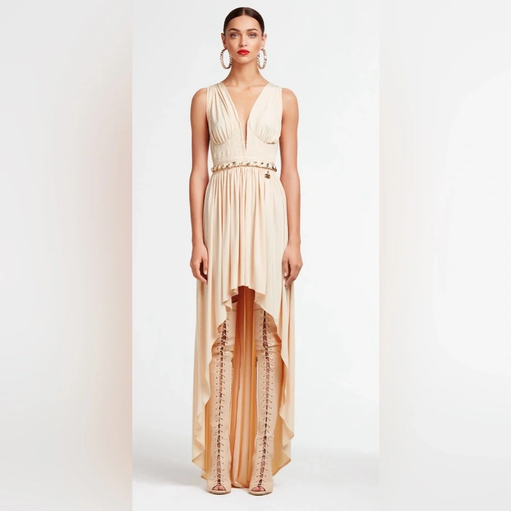 NWT ELISABETTA FRANCHI LIGHT PINK HIGH LOW DRESS SIZE 46 NA264